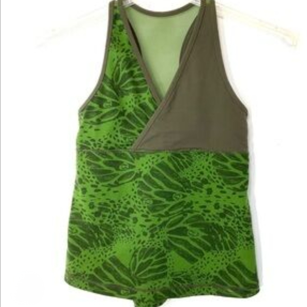 Lululemon 12 Deep-V Surplice Floral Tank Green Racerback Vented Workout Yoga Top